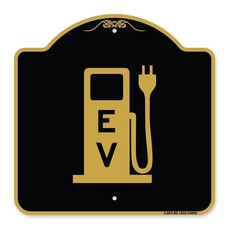 SIGNMISSION Ev Electric Vehicle Charging Station, Black & Gold Aluminum Sign, 18" x 18", BG-1818-24090 A-DES-BG-1818-24090